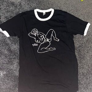 Black Graphic T-Shirt with White Trim